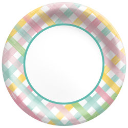 Amscan 723129 Spring Fun Gingham Round Paper Plates, 10", Pack Of 100 Plates