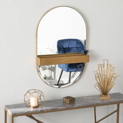 SEI Furniture Melston Decorative Oval Mirror with Storage, 34-1/4"H x 22"W x 4"D, Gold