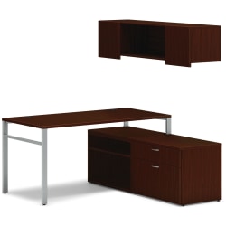 HON® Mod 60"W Computer Desk Workstation With Wall Mount Storage, Traditional Mahogany/Silver