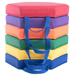 Bintiva Color Coded Vinyl Floor Cushions, 13" x 13" x 2", Hexagon, Assorted, Set Of 6
