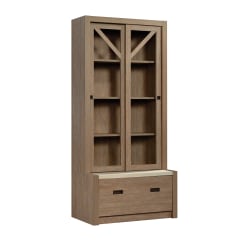 Sauder® Dixon City Library 4-Shelf Bookcase With Sliding Doors And Filing Drawer, Brushed Oak™/Pebble White™