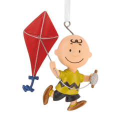 Hallmark Resin Christmas Ornament, 2-3/4" x 2-3/4" x 1-3/4", Peanuts 75th Anniversary Charlie Brown With Kite