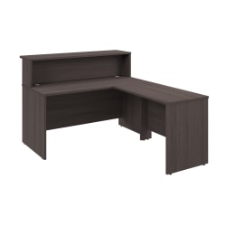 Bush Business Furniture Arrive 60"W L Shaped Reception Desk with Shelf, Storm Gray, Standard Delivery