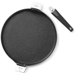 The Rock 12.5-Inch Pizza Pan/Flat Griddle with T-Lock Detachable Handle - Dishwasher Safe - Oven Safe - Black
