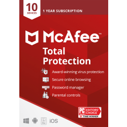 McAfee® Total Protection, For 10 Devices, Antivirus Security Software, 1-Year Subscription, Product Key