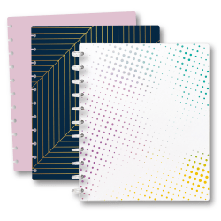 TUL® Discbound Notebook With 3 Customizable & Reversible Poly Covers, Letter Size, Narrow Ruled, 60 Sheets, Assorted Cover Designs