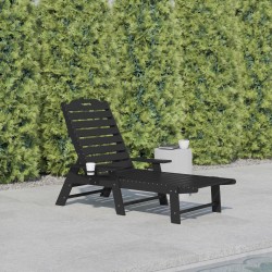 Flash Furniture Monterey All-Weather Adjustable Adirondack Lounge Chair with Cup Holder, Black
