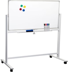 Excello Global Products Double-Sided Magnetic Dry-Erase Mobile Whiteboard, 32" x 48", Silver Aluminum Frame