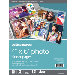 Office Depot® Brand Photo Binder Pages, 4" x 6", Multi Direction, Clear, Pack Of 10