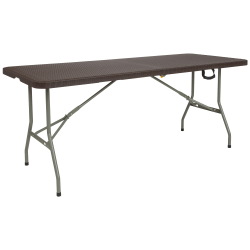 Flash Furniture Bi-Fold Rattan Plastic Folding Table, 29"H x 29"W x 71"D, Brown