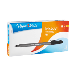 Paper Mate® InkJoy 100 Stick Pens, Medium Point, 1.0 mm, Translucent Black Barrels, Black Ink, Pack Of 12 Pens