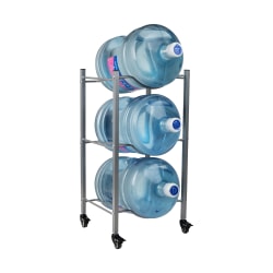 Mind Reader 5 Gallon Water Jug Stand Water 3-Tier Water Cooler Rack Wheels, 31"H x 13-3/4"W x 16-1/2"L, Gray