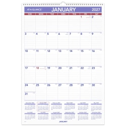 AT-A-GLANCE® 2027 Erasable Monthly Wall Calendar, Large, 15 1/2" x 22 3/4"