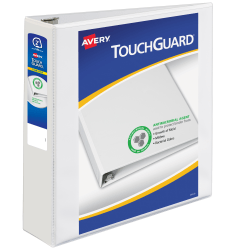 Avery TouchGuard® Protection View 3 Ring Binder, 2" Slant Rings, White With Clear View Cover, 1 Binder