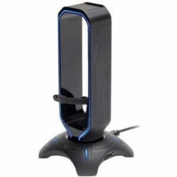 Enhance Headset Stand - Desktop, Desk - Black - For Headset, Game - USB Hub, USB Charging Port, Cable Management, Weighted Base, Rubber Feet