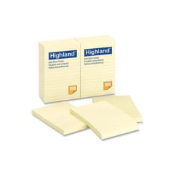 Highland Self-stick Lined Notes - 1200 - 4" x 6" - Rectangle - 100 Sheets per Pad - Ruled - Yellow - Paper - Self-adhesive - 12 Pad
