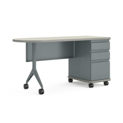HON SmartLink Single Pedestal Mobile Workstation Teacher Desk With Modesty Panel, 30"H x 60"W x 24"D, Silver Mesh/Titanium