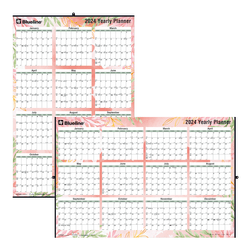 Blueline Laminated Yearly Wall Calendar, Reversible / Erasable, 24" x 36", Tropical Design, 12 Months, January to December, 2024, C171920