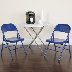 Flash Furniture HERCULES COLORBURST Series Triple-Braced & Double-Hinged Metal Folding Chairs, Cobalt Blue, Pack Of 2 Chairs