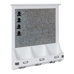 Kate and Laurel Stallard Framed Magnetic Board With Hooks, 24" x 4" x 24", Silver, White Wood Frame