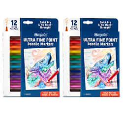 Crayola Doodle & Draw Doodle Markers, Ultra Fine Point, Assorted Colors, 12 Markers Per Pack, Set Of 2 Packs