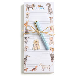 Eccolo List Pad With Pen, 4" x 10", 100 Sheets, Gray/Blue Dogs