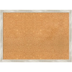 Amanti Art Rectangular Non-Magnetic Cork Bulletin Board, Natural, 30" x 22", Crackled Metallic Narrow Plastic Frame