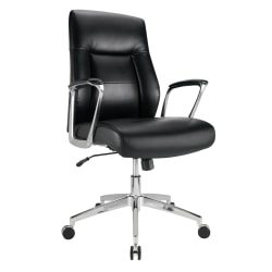 Realspace® Modern Comfort Delagio Bonded Leather Mid-Back Manager's Chair, Black/Silver