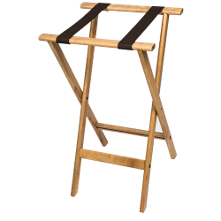 CSL Deluxe Wood Tray Stands, 30"H x 18-1/2"W x 17"D, Natural Finish/Brown Straps, Set Of 4 Stands