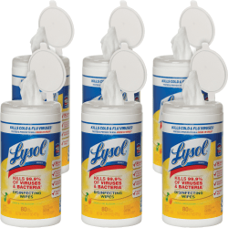 SKILCRAFT® Lysol® Disinfecting Wipes, Lemon Lime Scent, 7" x 7-1/4", White, 80 Wipes Per Pack, Set Of 6 Packs