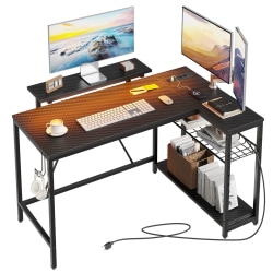 Bestier 48"W L-Shaped LED Gaming Computer Desk With Power Outlet & Headset Hook, Carbon Fiber Black