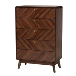 Baxton Studio Markell Mid-Century Modern Transitional Finished Wood 5-Drawer Storage Chest, 47-1/4"H x 31-1/2"W x 15-3/4"D, Walnut Brown