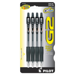Pilot G2 Retractable Gel Pens, Extra Fine Point, 0.5 mm, Black Barrels, Black Ink, Pack Of 4