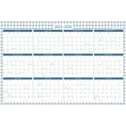 AT-A-GLANCE® BADGE Erasable Reversible Academic/Regular Year Wall Calendar, 24" x 36", Window, January to December 2024/July 2023 to June 2024, 1664W-550SB