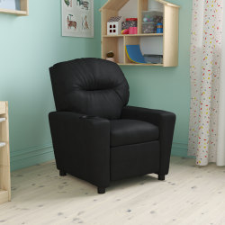Flash Furniture LeatherSoft™ Faux Leather Kids' Recliner With Cup Holder, Black