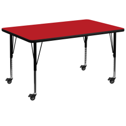 Flash Furniture Mobile Rectangular HP Laminate Activity Table With Height-Adjustable Short Legs, 25-1/2"H x 36"W x 72"D, Red