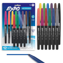 EXPO Wet Erase Markers, Semi-Permanent Markers, Assorted, Fine Tip, 12 Count