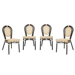 Flash Furniture 4 Pack Cannes Indoor/Outdoor Commercial Thonet Bistro Stacking Chair, PE Cane Rattan and Aluminum Frame, Natural/Black Frame