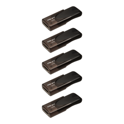PNY Attaché 4 USB 2.0 Flash Drives, 32GB, Black, Pack Of 5 Drives