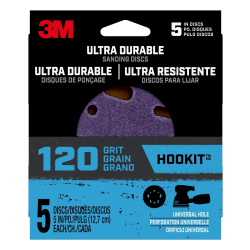3M Clean And Sanding Discs, 120 Grit, 5", Purple, Pack Of 5 Discs