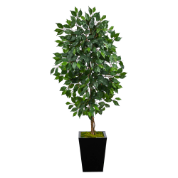 Nearly Natural Ficus 60"H Artificial Plant With Metal Planter, 60"H x 21"W x 19"D, Green/Black