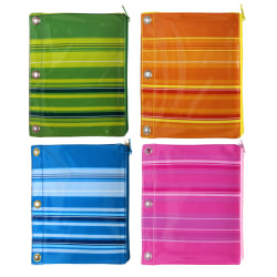Inkology Monochromatic Stripes Binder Pencil Pouches, 7-1/2" x 9-1/2", Assorted Colors, Pack Of 12 Pouches