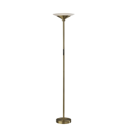 Adesso Solar LED Torchiere Lamp, 71"H, Frosted Glass/Antique Brass