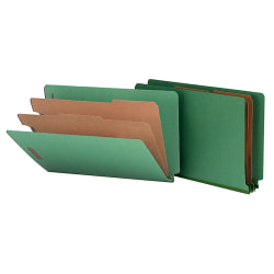 Smead® End-Tab Classification Folders, 8 1/2" x 14", 2 Divider, 2 Partition, 50% Recycled, Green, Pack Of 10