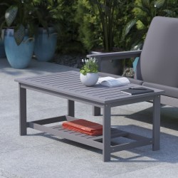 Flash Furniture Charlestown All-Weather Poly Resin Wood 2-Tiered Coffee Conversation Table, 18-1/4"H x 44-1/2"W x 23-3/4"D, Gray - JJT14022GY