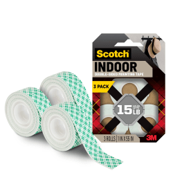 Scotch-Mount™ Indoor Double-Sided Mounting Tape , 1 in x 55 in (2.54 cm x 1.39 m), 3 Pack