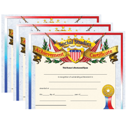 Hayes Publishing Social Studies Achievement Certificate, 30 Per Pack, Set Of 3 Packs