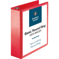 Business Source Round Ring Binder, 3" Ring, 8 1/2" x 11", Red