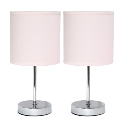 Simple Designs Mini Basic Table Lamp Set, 11"H, Blush Pink Shade/Chrome Base, 2pk
