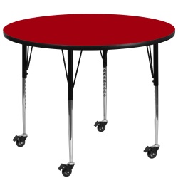 Flash Furniture Mobile Round Thermal Laminate Activity Table With Standard Height-Adjustable Legs, 42", Red